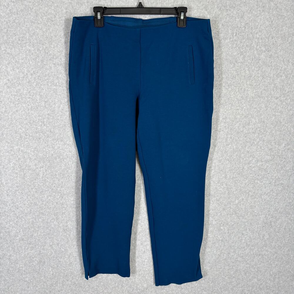Chicos Pants Womens 1 US Large Blue Knit Ponte Pull On Ankle Crop‎ Capri Career